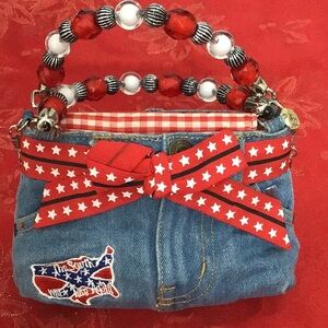 MINI JEAN decorated shoulder/ carry bag for kids or adults w/beaded handle NWOT